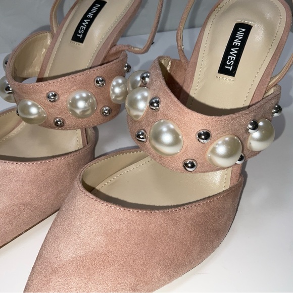Women’s Nine West Debut 2 Slingback Pearl & Metallic Studded Hi Heel Sandals 8.5 - Picture 4 of 9